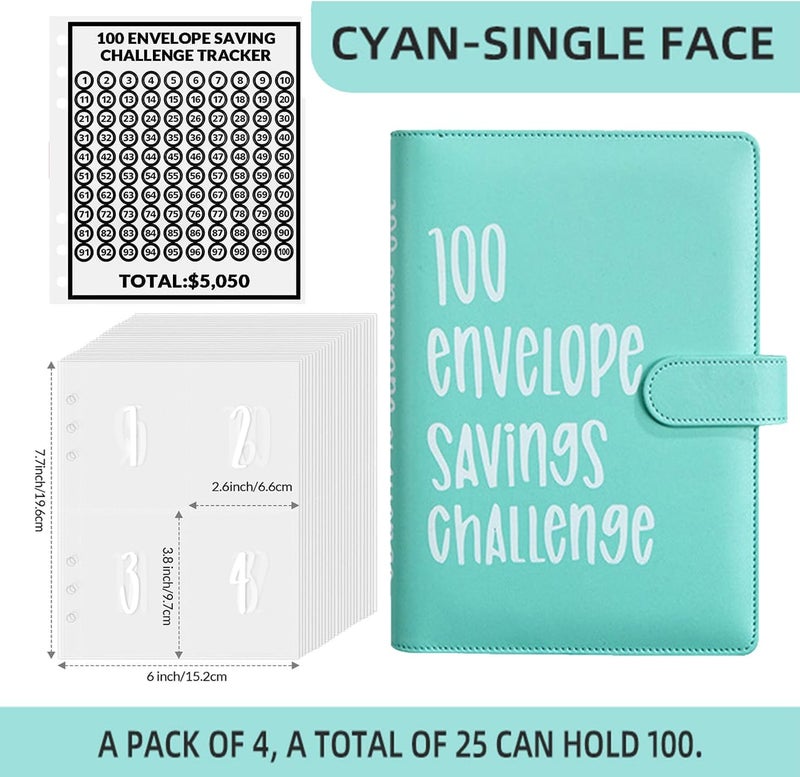 AASLOB 100 Envelopes Money Saving Challenge, 100 Envelope Challenge Binder, Easy and Fun Way to Save $5,050, Savings Challenges Budget Book Binder with Cash Envelopes for Office,Home,School (Green) - Image 2